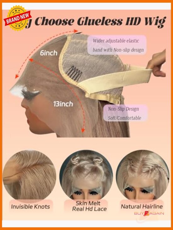 13x6 Straight Lace Front Wig Human Hair Glueless HD Transparent 180 Density main image 6